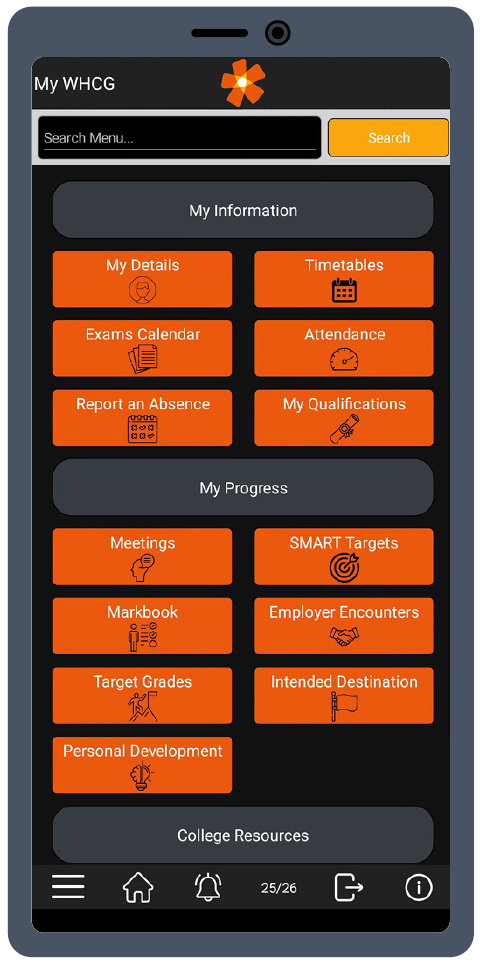 My WHCG App mockup home page
